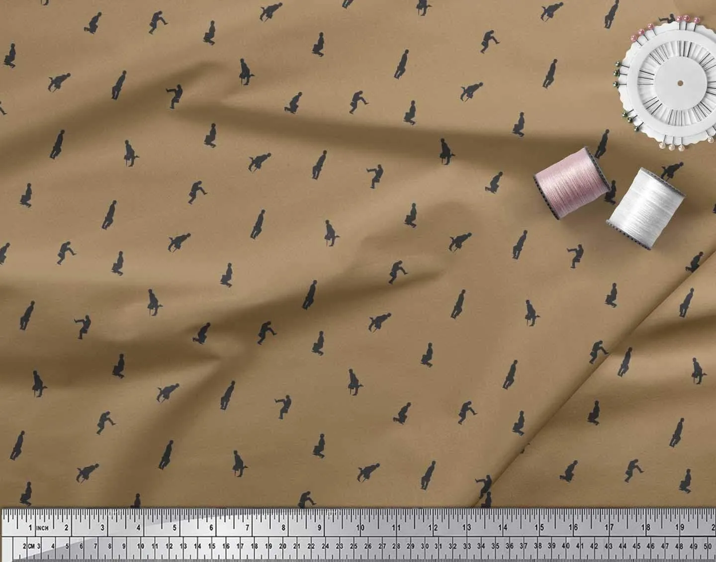 Soimoi Rayon Brown Fabric - by The Yard - 56 Inch Wide - Bag, Umbrella & Men Small Shirting - Urban Style with Bags, Umbrellas, and Men Motifs Printed Fabric