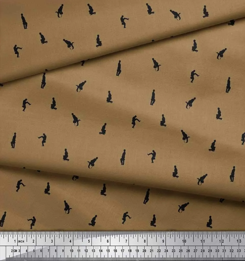 Soimoi Rayon Brown Fabric - by The Yard - 56 Inch Wide - Bag, Umbrella & Men Small Shirting - Urban Style with Bags, Umbrellas, and Men Motifs Printed Fabric