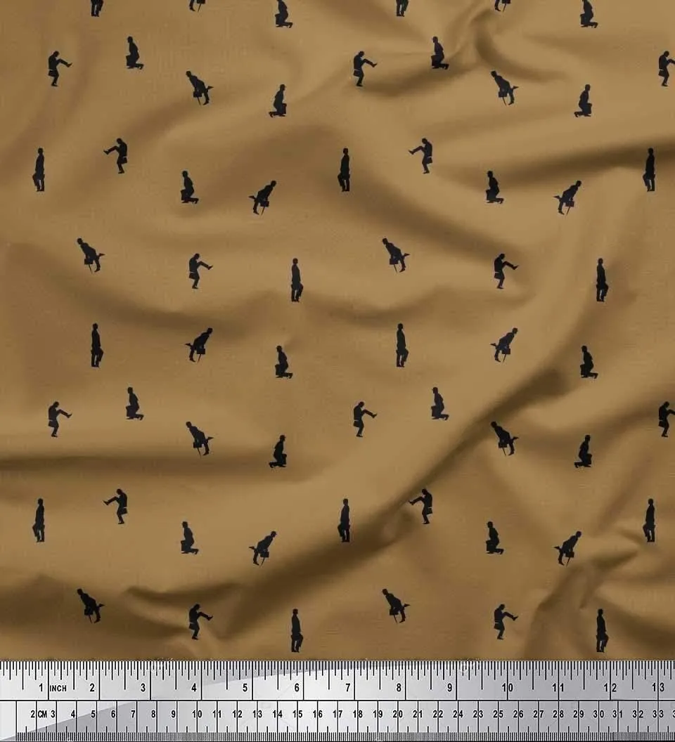 Soimoi Rayon Brown Fabric - by The Yard - 56 Inch Wide - Bag, Umbrella & Men Small Shirting - Urban Style with Bags, Umbrellas, and Men Motifs Printed Fabric