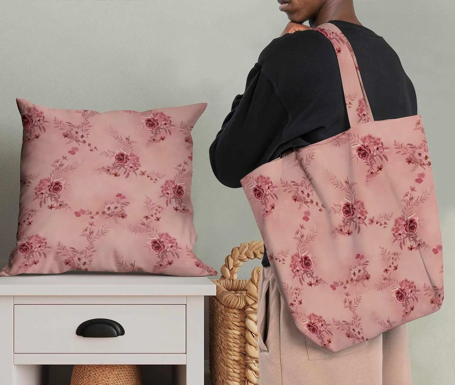 Soimoi Rose Print - Orange, Canvas Fabric Material - 56 Inch Wide, 1 Yard, Unstitched Fabric for Upholstery, Bags, Workwear and Outdoor Gear.
