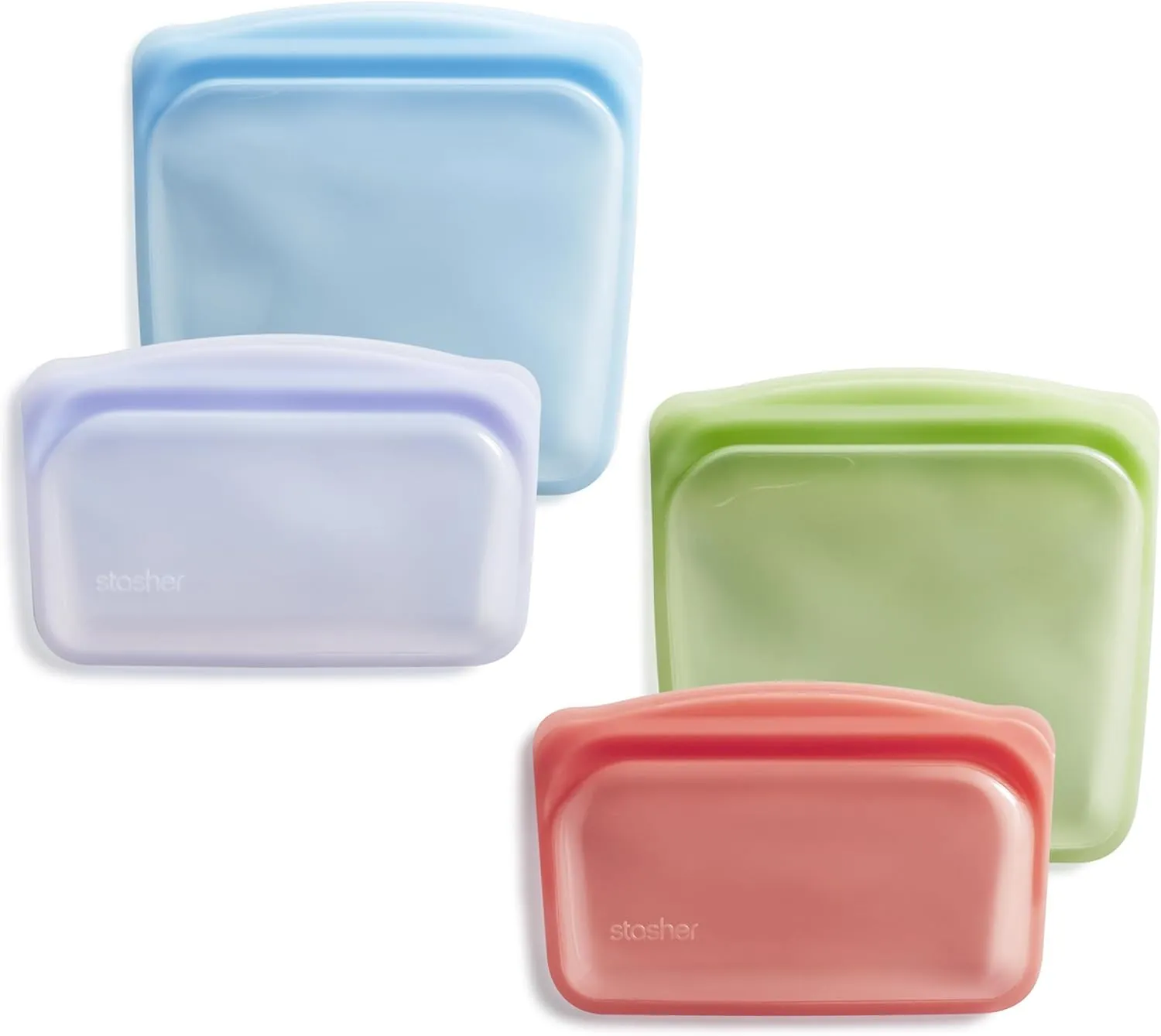 Stasher Premium Silicone Reusable Food Storage Bags, 4-Pack, Rainbow | Multi-Use Food Storage Bags, Lunch Bag, Travel Containers | BPA Free, Leak-free, Dishwasher-Safe, Eco-friendly