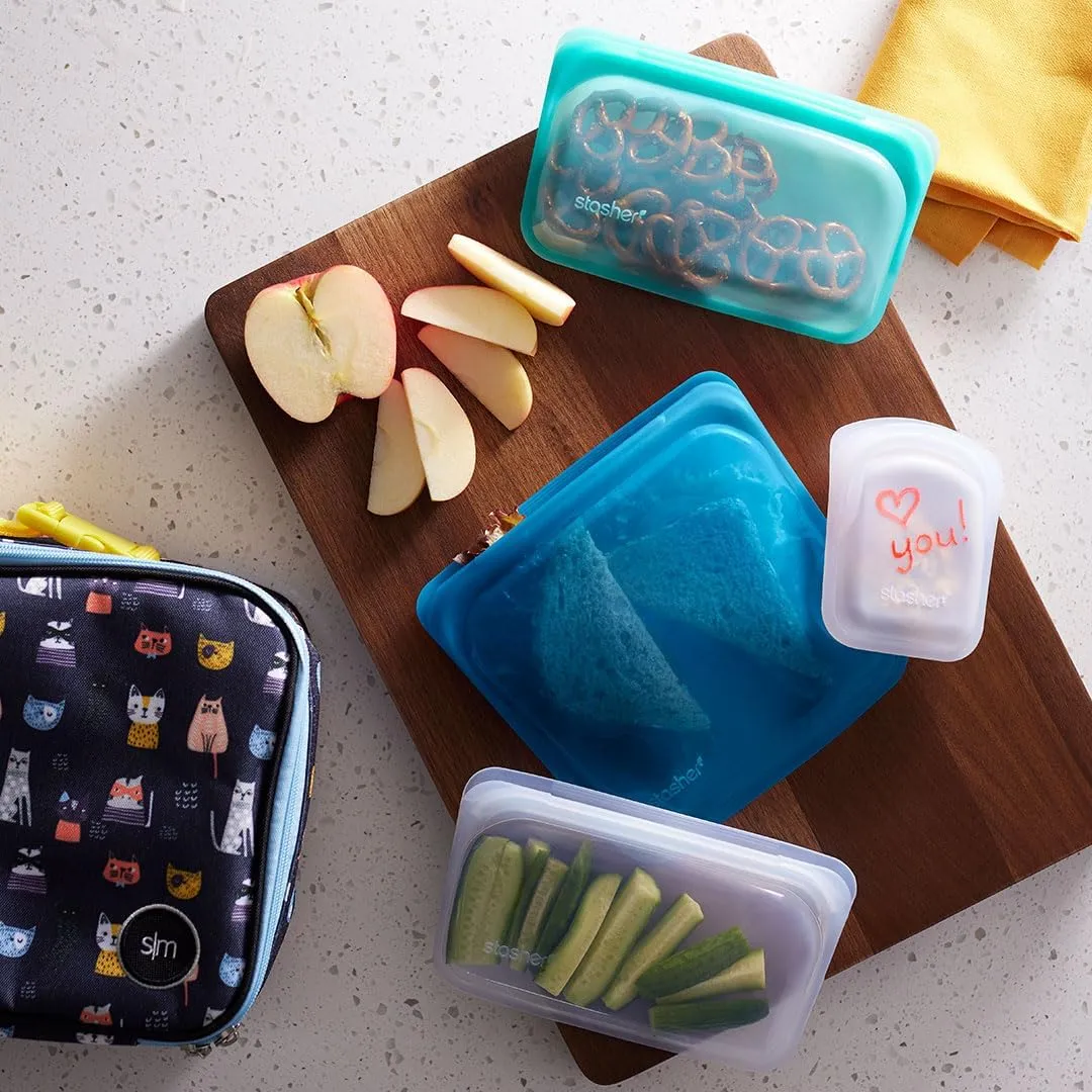 Stasher Premium Silicone Reusable Food Storage Bags, 4-Pack, Rainbow | Multi-Use Food Storage Bags, Lunch Bag, Travel Containers | BPA Free, Leak-free, Dishwasher-Safe, Eco-friendly