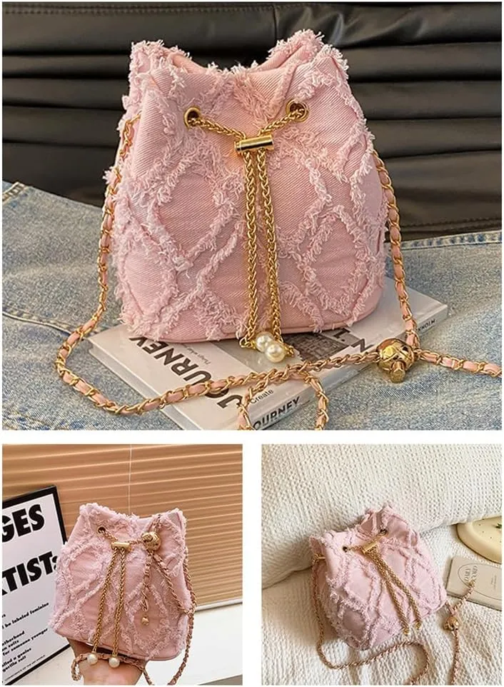 Stylish Denim Bucket Bag for Women - Versatile Crossbody Handbag with Adjustable Strap