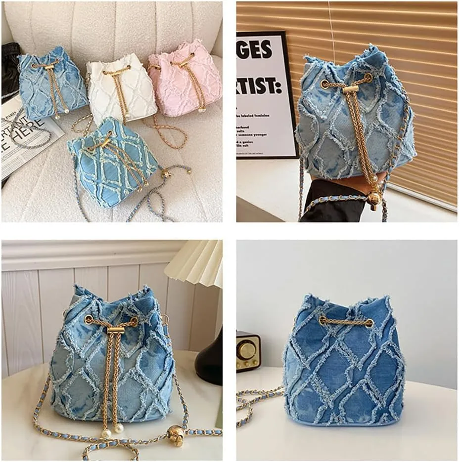 Stylish Denim Bucket Bag for Women - Versatile Crossbody Handbag with Adjustable Strap