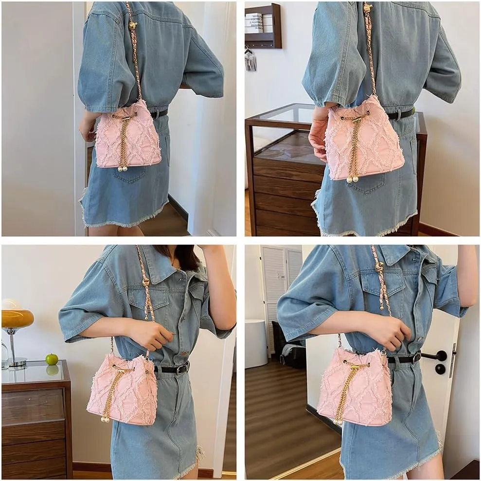 Stylish Denim Bucket Bag for Women - Versatile Crossbody Handbag with Adjustable Strap