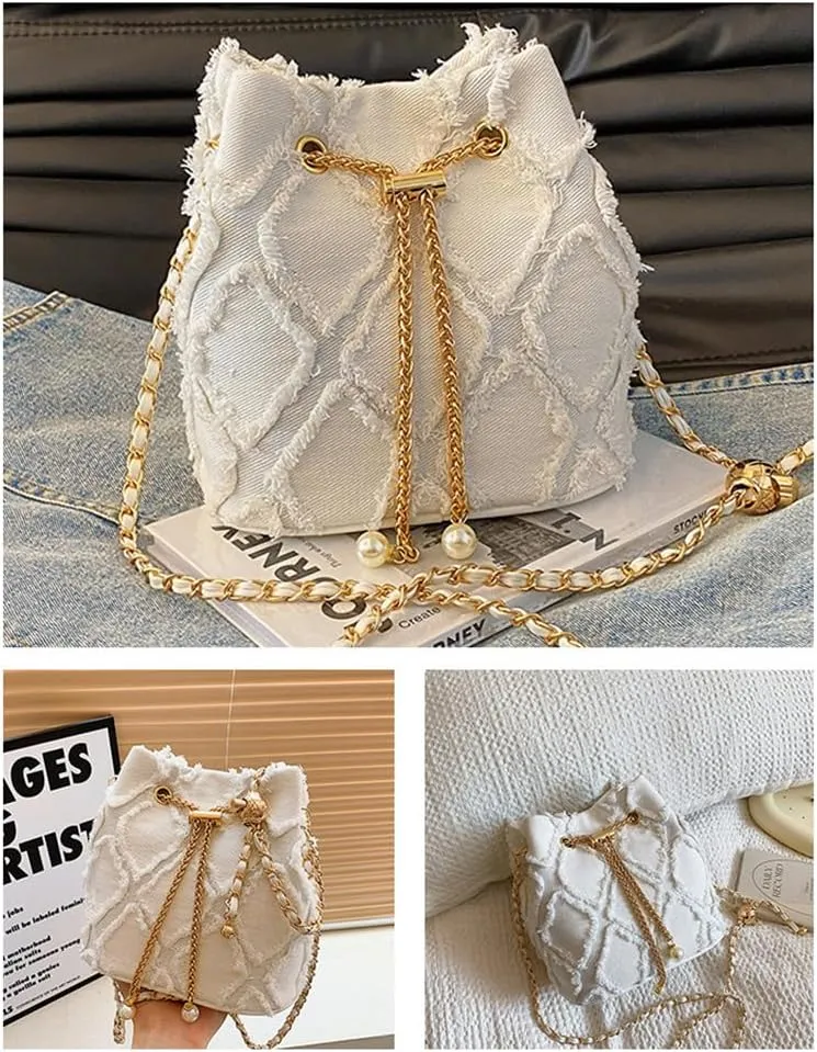 Stylish Denim Bucket Bag for Women - Versatile Crossbody Handbag with Adjustable Strap