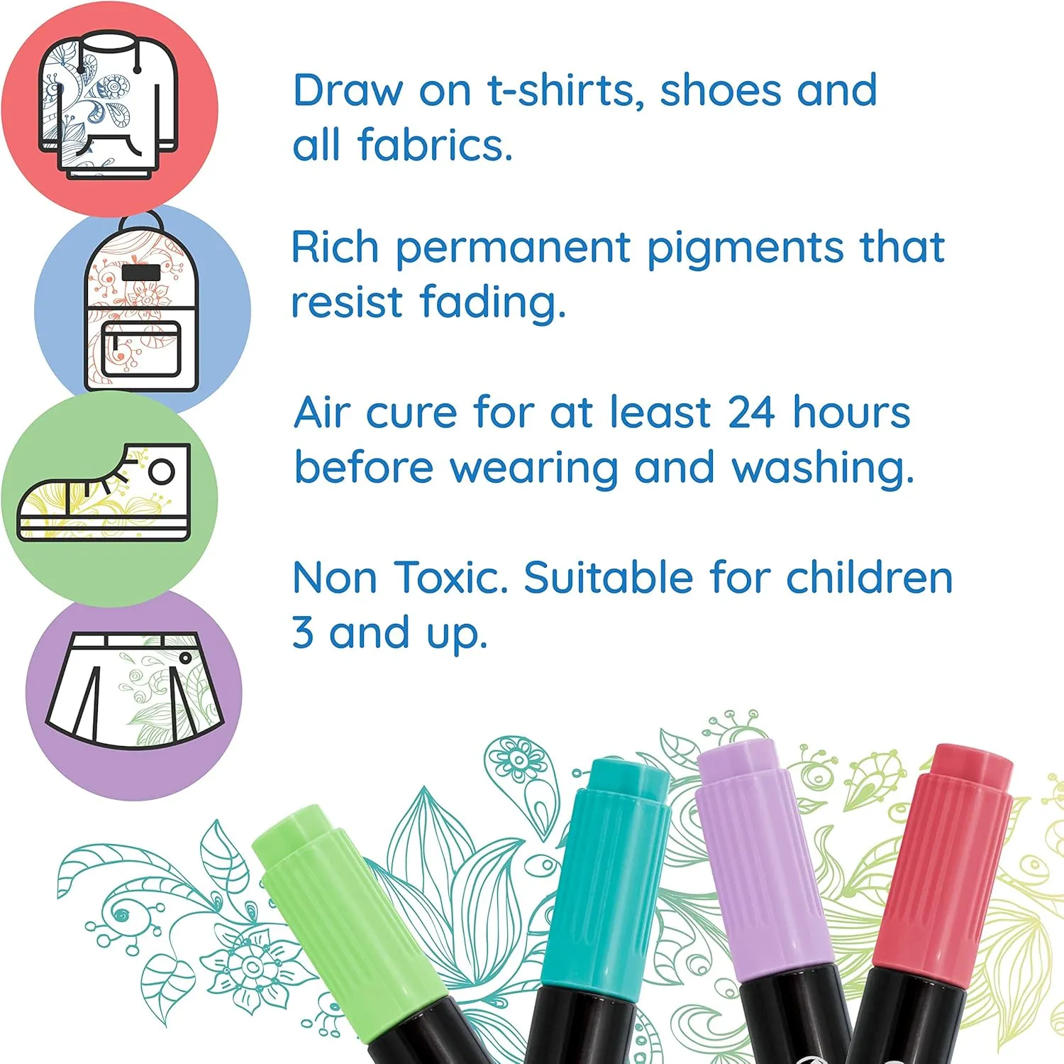 Super Markers 40 Unique Primary & Pastel Colors Dual Tip Fabric & T-Shirt Marker Set - Double-Ended Fabric Markers with Chisel Point and Fine Point Tips - 40 Permanent Ink Vibrant and Bold Colors