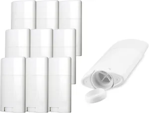 Sxminer 10 Pack 2.5 oz Empty Deodorant Containers 75ml White Oval Twist-Up Refillable Tubes Bottom Filling Plastic BPA-Free for DIY Deodorant Stick Lotion Bar Solid Lotion Balm