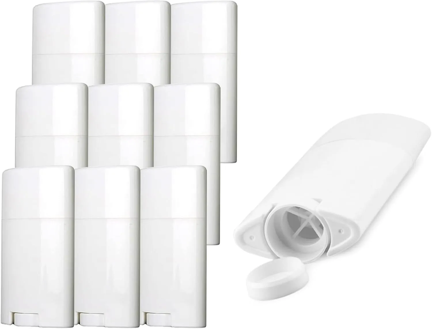 Sxminer 10 Pack 2.5 oz Empty Deodorant Containers 75ml White Oval Twist-Up Refillable Tubes Bottom Filling Plastic BPA-Free for DIY Deodorant Stick Lotion Bar Solid Lotion Balm