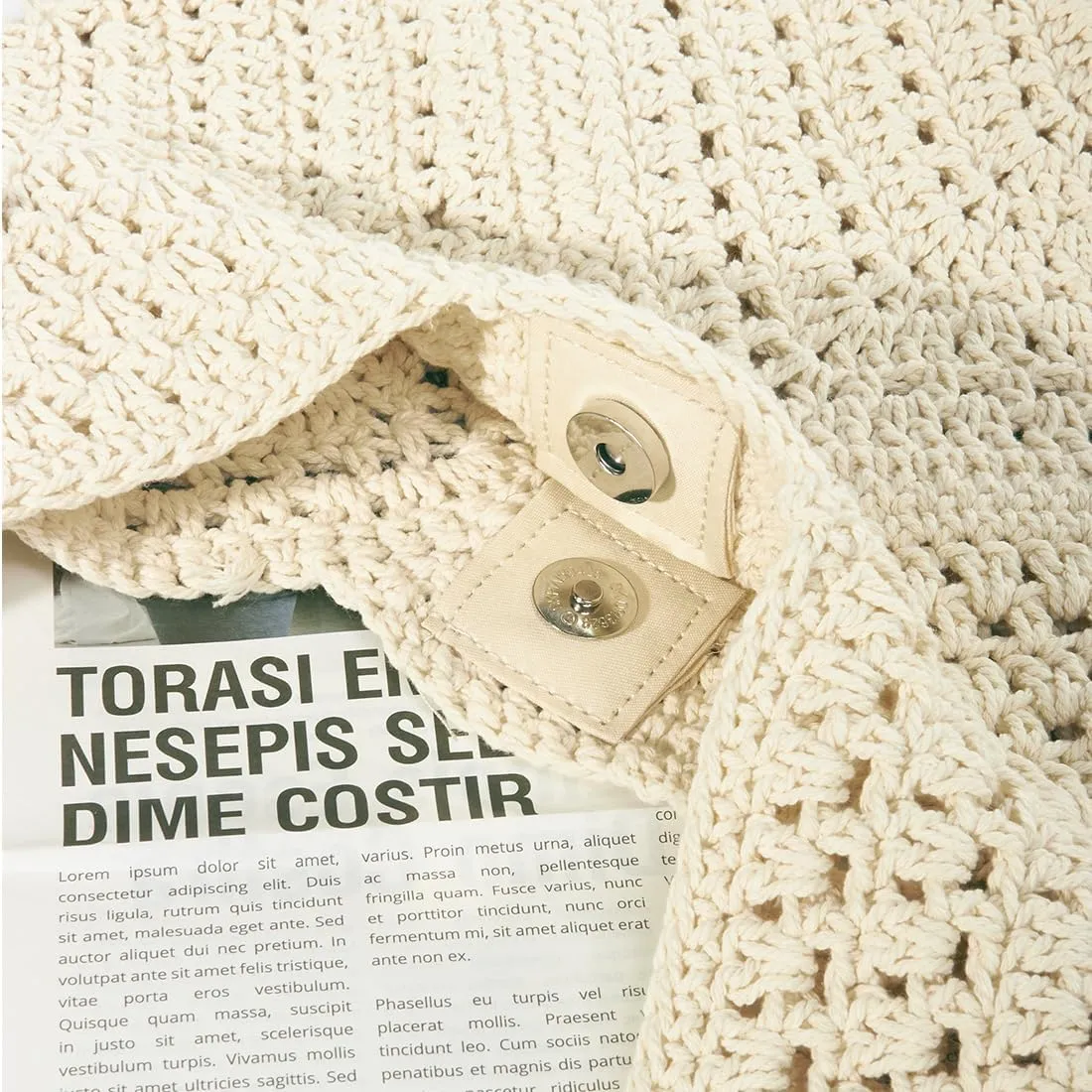 TANOSII Knitted Hand-Crocheted Tote Bag Cotton Thread Hollow Hobo Handbag Tassel Shoulder Bag Straw Woven Beach Bag for Women