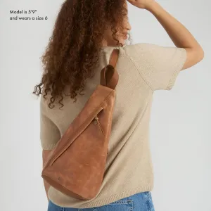 The Sak Geo Sling Backpack in Leather, Convertible Design, Tobacco