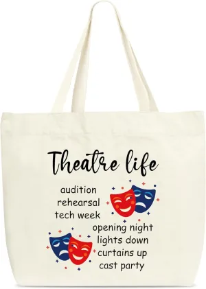 Theater Tote Bag, Theatre Life Tote Bags, Aesthetic Canvas Tote Bag For Shopping, Drama Mask Gift Bag, Theater Gifts For Actor Actress Musical Lover Friends -30