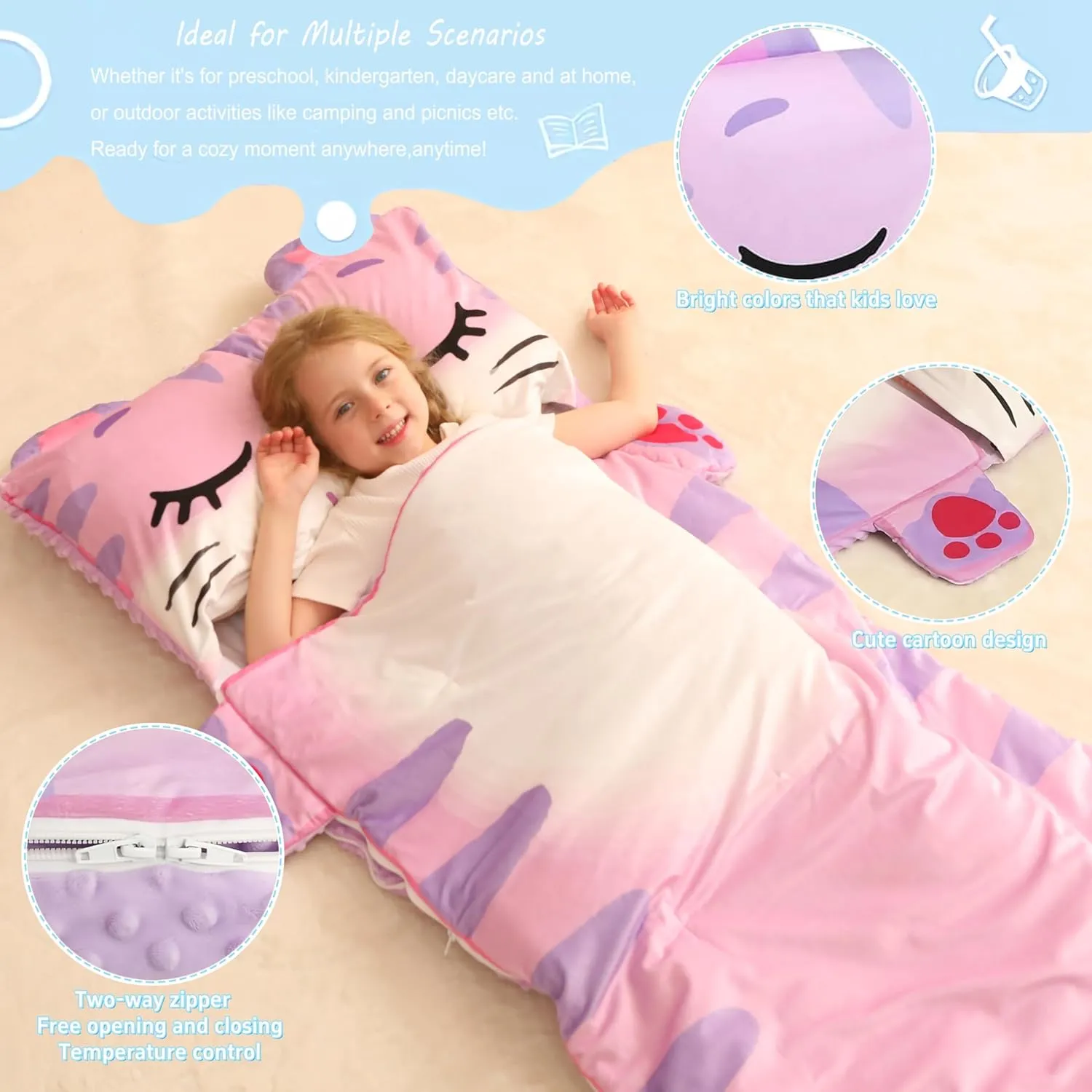 Toddler Nap Mat for Kids Sleeping Mat Napping Mats Slumber Bags Foldable and Portable for Boys Girls Kindergarten Daycare Travel Camping