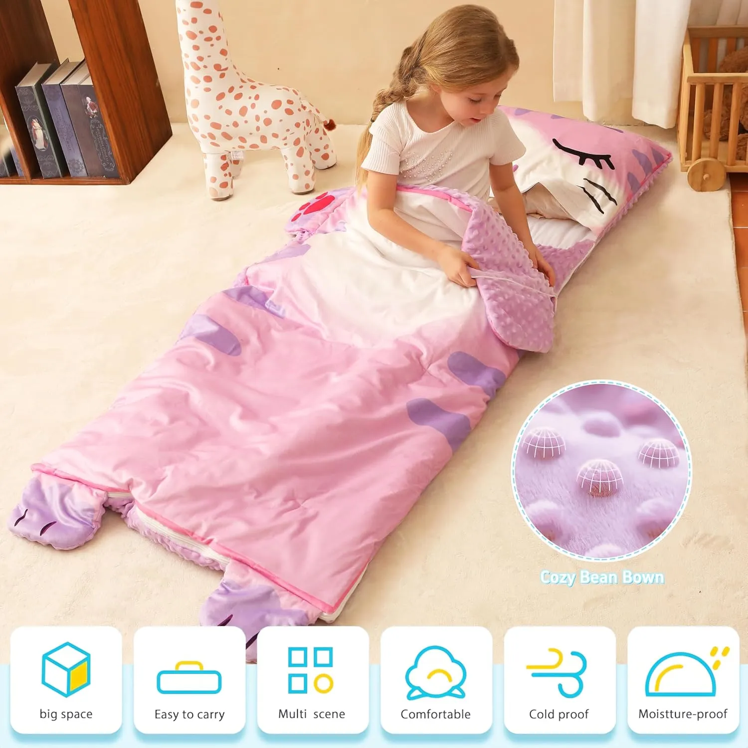 Toddler Nap Mat for Kids Sleeping Mat Napping Mats Slumber Bags Foldable and Portable for Boys Girls Kindergarten Daycare Travel Camping