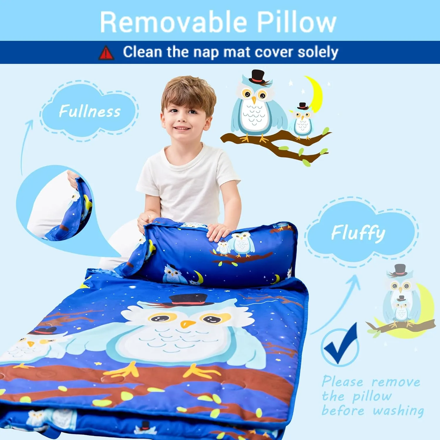 Toddler Nap Mat with Pillow and Blanket, Extra Large Rolled Napping Mats,Slumber Bags for Boys Girls,Kids Sleeping Bag for Daycare, Preschool Travel Camping