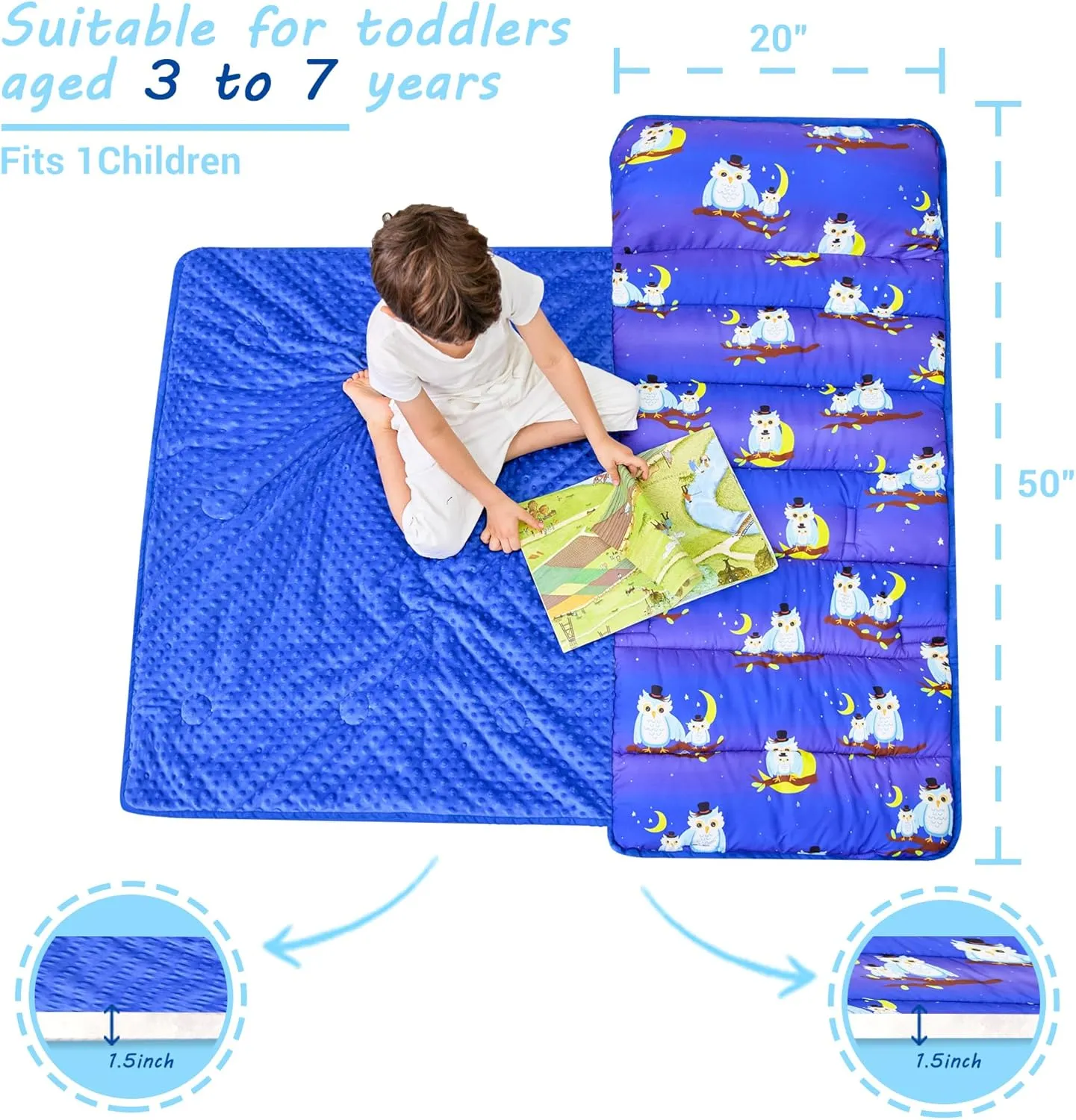 Toddler Nap Mat with Pillow and Blanket, Extra Large Rolled Napping Mats,Slumber Bags for Boys Girls,Kids Sleeping Bag for Daycare, Preschool Travel Camping