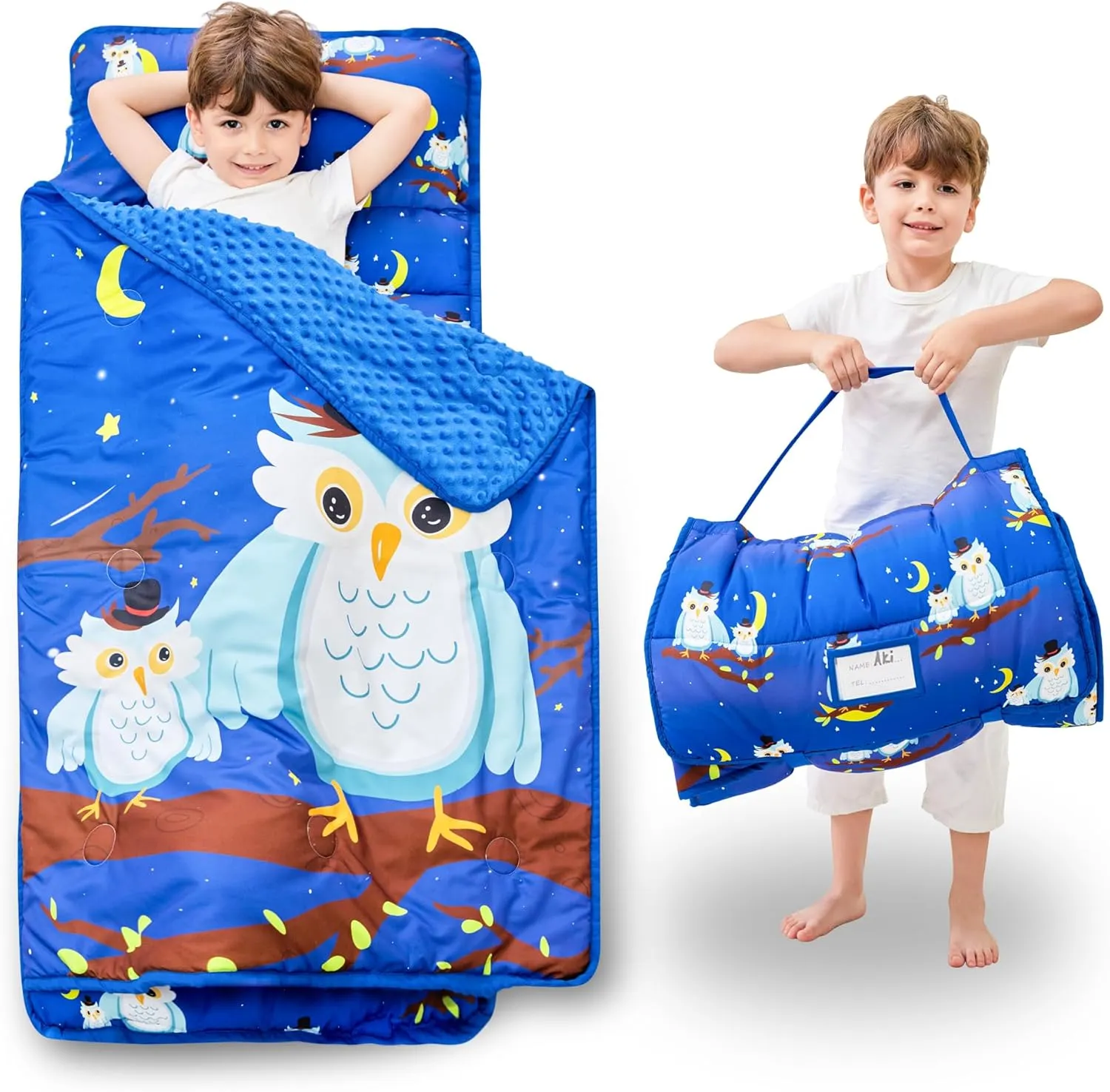 Toddler Nap Mat with Pillow and Blanket, Extra Large Rolled Napping Mats,Slumber Bags for Boys Girls,Kids Sleeping Bag for Daycare, Preschool Travel Camping