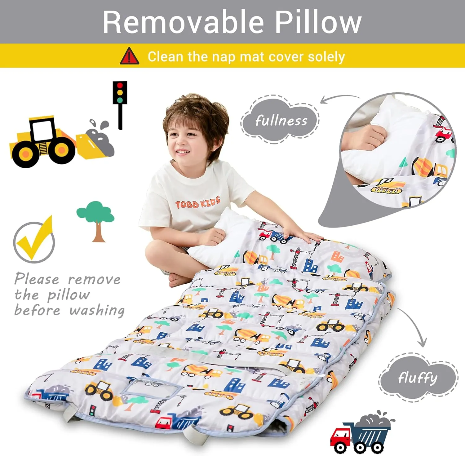 Toddler Nap Mat with Pillow and Blanket, Extra Large Rolled Napping Mats,Slumber Bags for Boys Girls,Kids Sleeping Bag for Daycare, Preschool Travel Camping