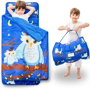 Toddler Nap Mat with Pillow and Blanket, Extra Large Rolled Napping Mats,Slumber Bags for Boys Girls,Kids Sleeping Bag for Daycare, Preschool Travel Camping