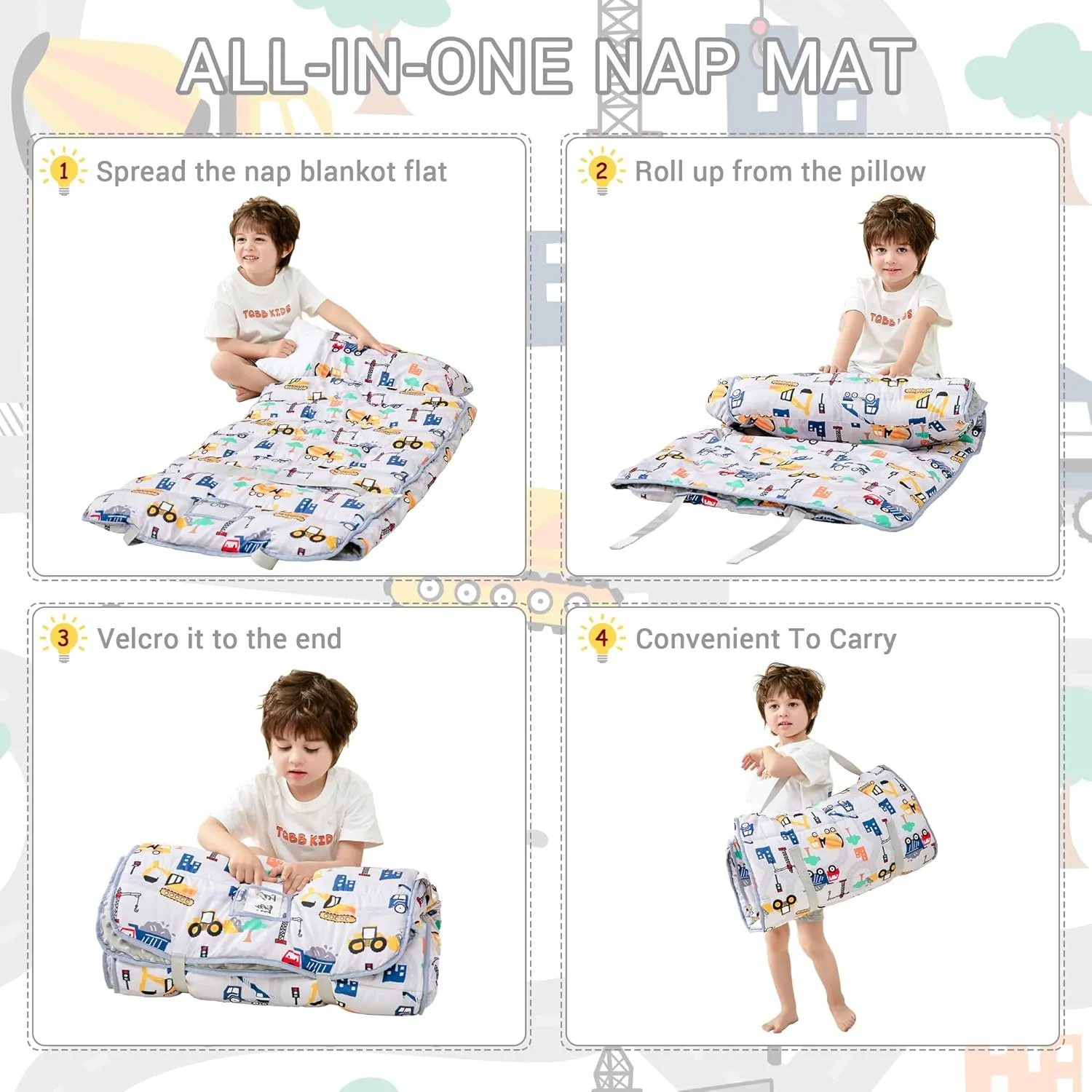 Toddler Nap Mat with Pillow and Blanket, Extra Large Rolled Napping Mats,Slumber Bags for Boys Girls,Kids Sleeping Bag for Daycare, Preschool Travel Camping
