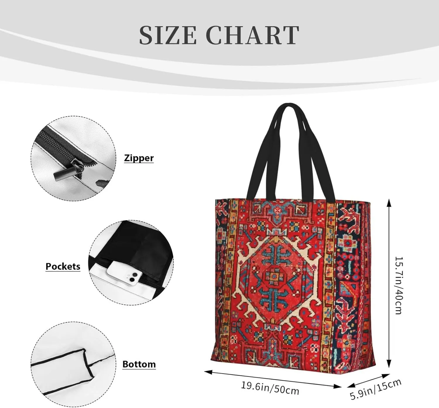 Tote Bag For Women Persian Turkish Oriental Shoulder Bags Large Grocery Handbag Crossbody Bag For Work Travel Shopping