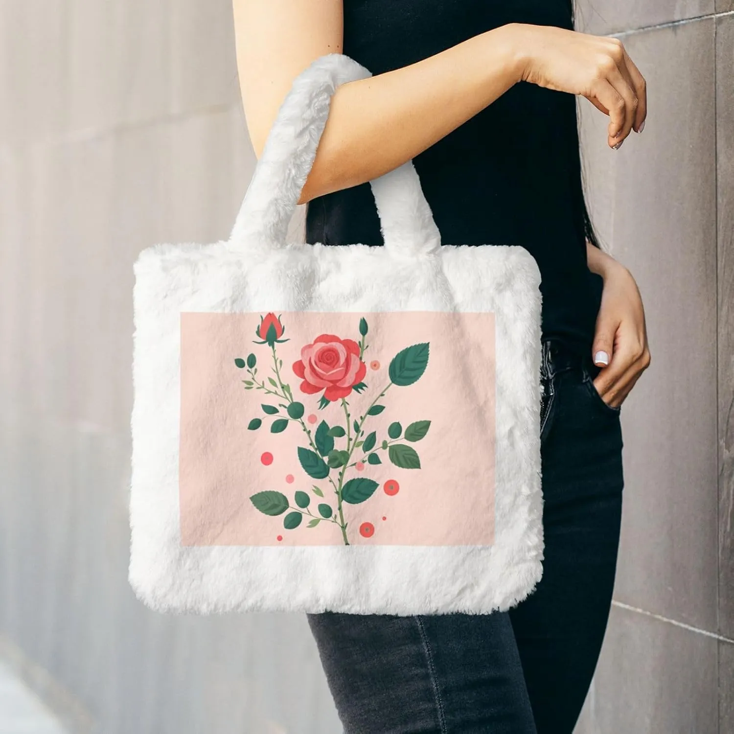 Tote Bag Shoulder Bag Flannel Faux Fur Tote Bag Handbag Fuzzy Bag White Tote Bag Purse