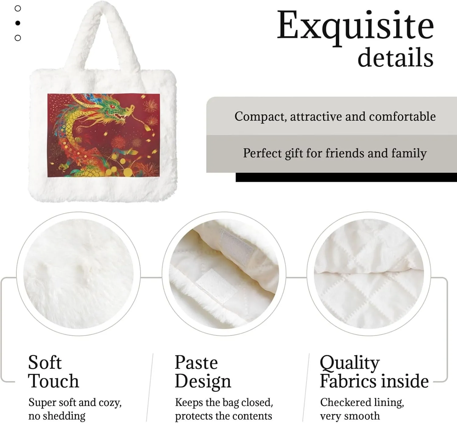 Tote Bag Shoulder Bag Flannel Faux Fur Tote Bag Handbag Fuzzy Bag White Tote Bag Purse