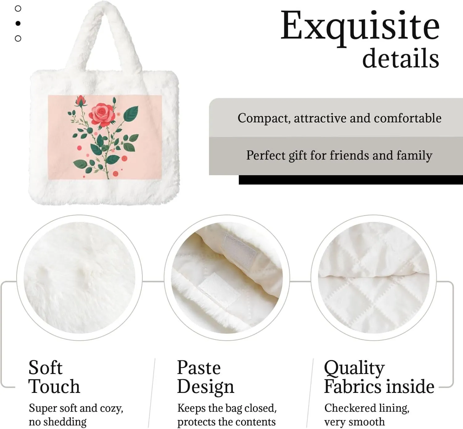 Tote Bag Shoulder Bag Flannel Faux Fur Tote Bag Handbag Fuzzy Bag White Tote Bag Purse