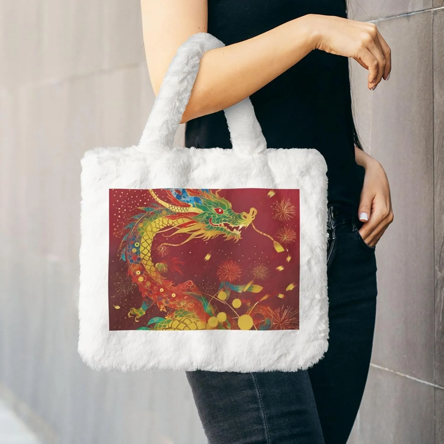 Tote Bag Shoulder Bag Flannel Faux Fur Tote Bag Handbag Fuzzy Bag White Tote Bag Purse