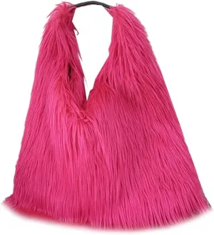 Tote Bags for Women Faux Fur Y2K Hobo Handbag Fuzzy Furry Shoulder Purse