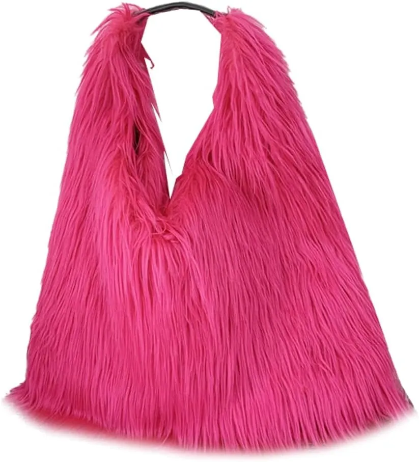 Tote Bags for Women Faux Fur Y2K Hobo Handbag Fuzzy Furry Shoulder Purse