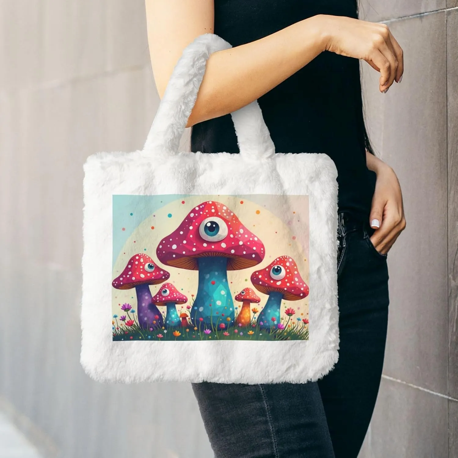 Tote Fluffy Bag Faux Fur Purses for Women Plush Handbag Cute Purse for Autumn Winter