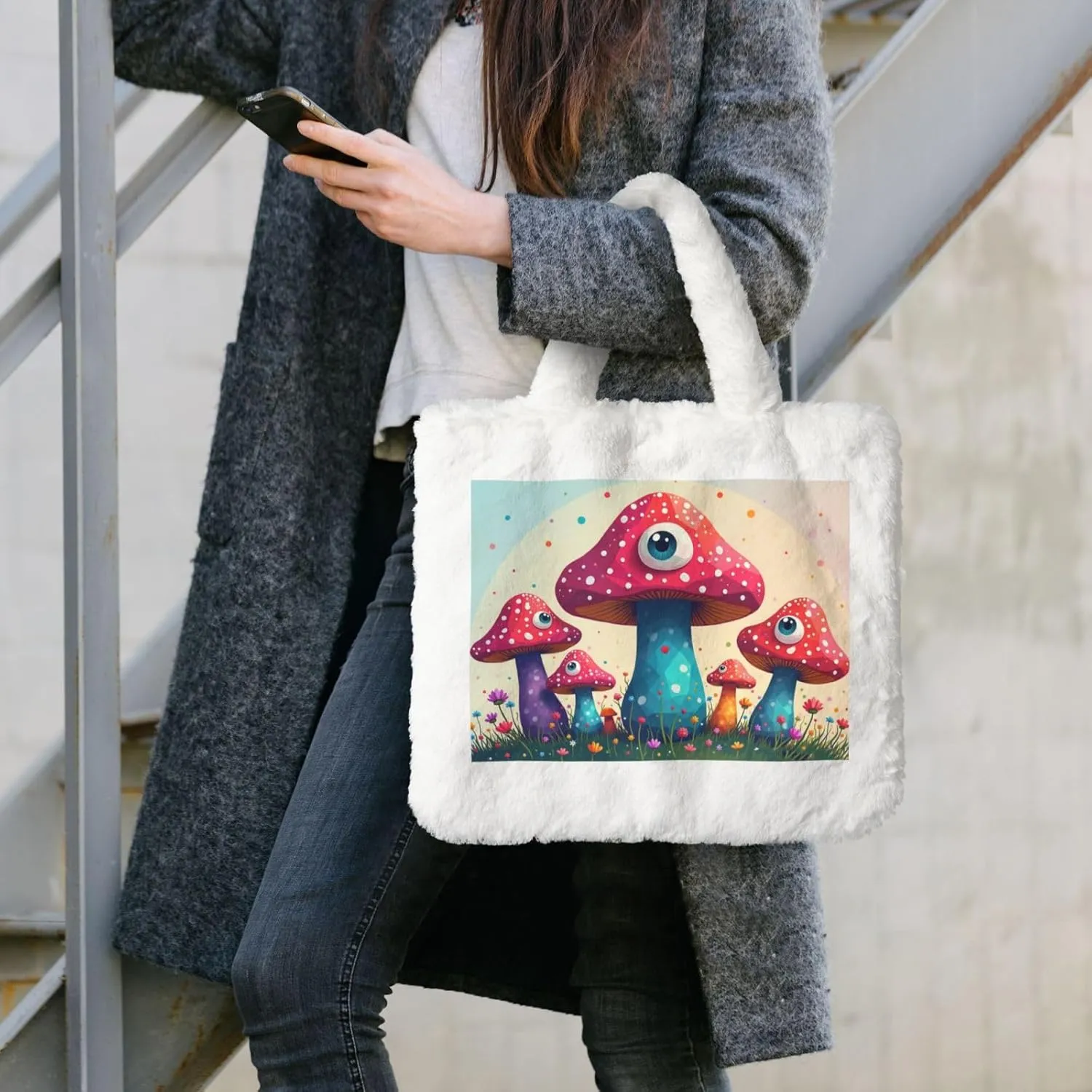 Tote Fluffy Bag Faux Fur Purses for Women Plush Handbag Cute Purse for Autumn Winter