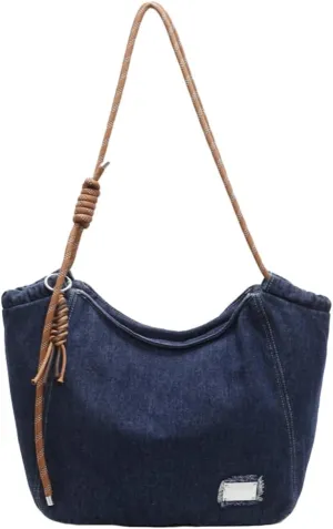 Trendy Solid Denim Tote Bag for Women Commuter Travel Outdoor Shoulder Bags Large Capacity Practical Sling Bag 2025