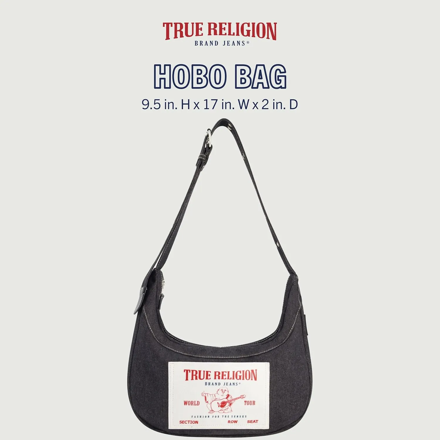 True Religion Women's Shoulder Bag Purse, Buddha Pocket Hobo Handbag with Adjustable Strap