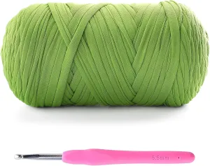 Tshirt Yarn for Crochet - 400 g/130 yds T Shirt Yarn for Crocheting Bags/Baskets/Home Decor - Soft Elastic Fabric T-Shirt Yarn with 1 Crochet Hook (1, Autumn Green)