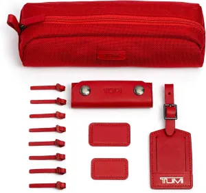 TUMI - Accents Kit - Includes 2 Leather Monogram Patches, 1 Leather Luggage Handle Wrap, 1 Luggage Tag & 8 Leather Zipper Pulls - Cherry