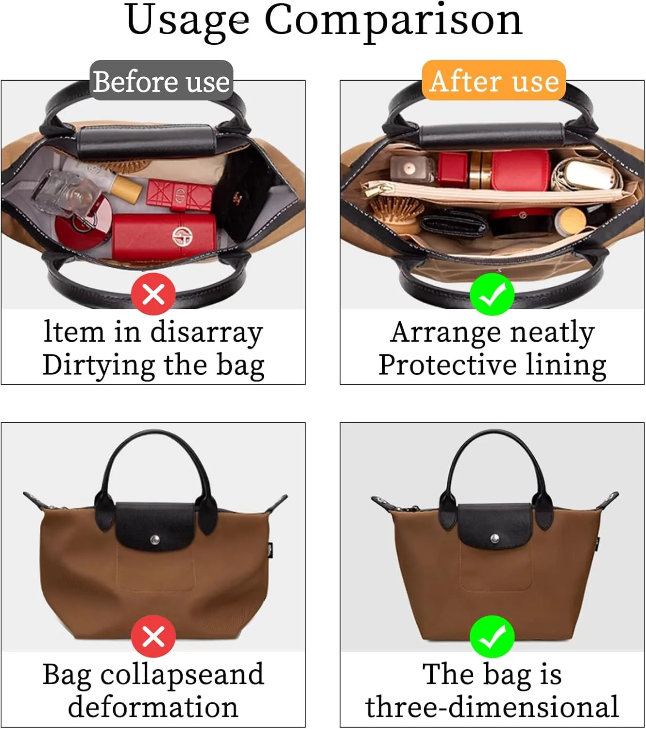 Ultra-light Purse Organizer Insert Compatible with Longchamp Energy Series Bag and More, Waterproof DupontPaper and Silk Handbag Inner for Luxury Bags, Keeps Tote Handbag Neat (Energy, S)