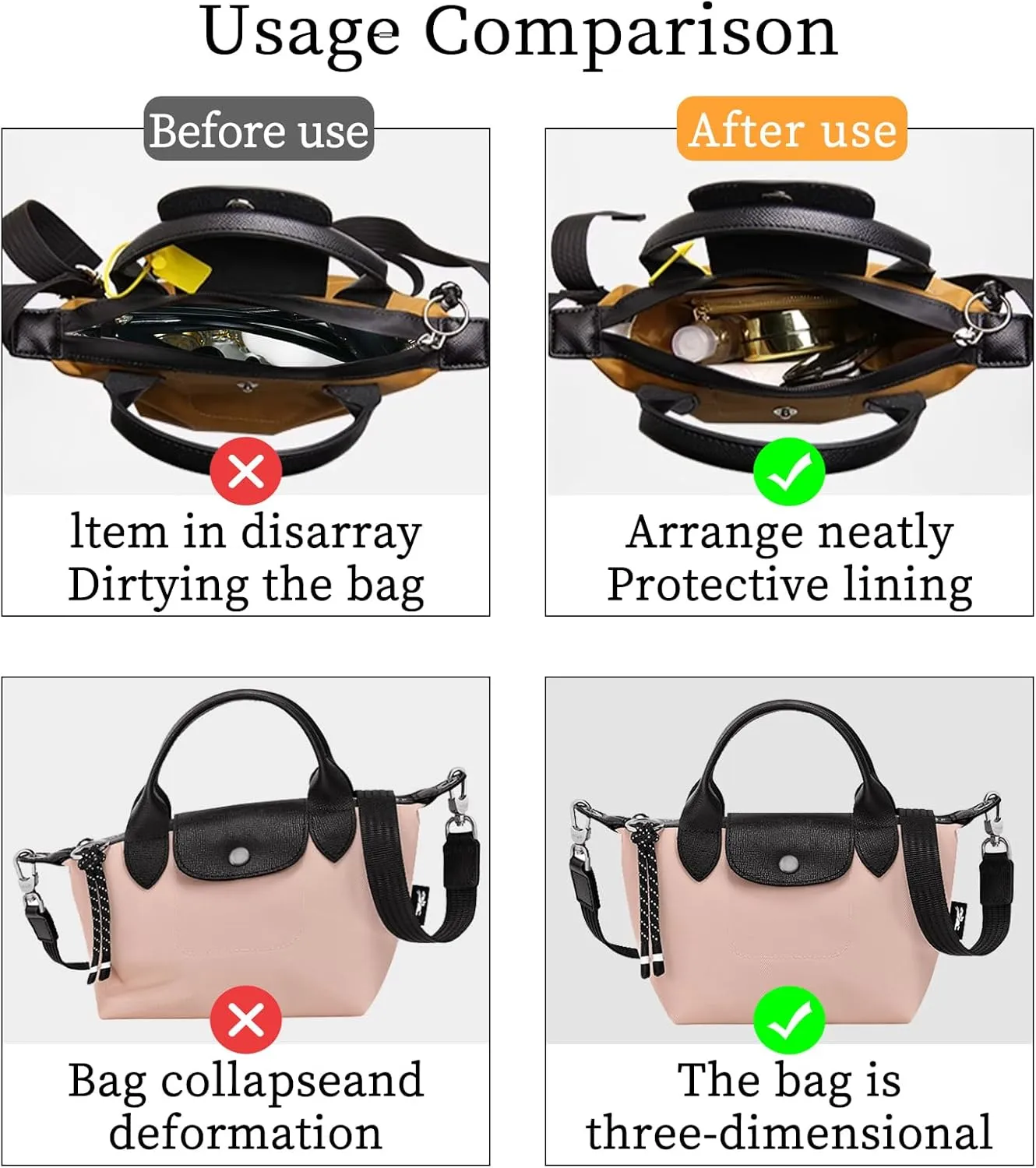 Ultra-light Purse Organizer Insert Compatible with Longchamp Energy Series Bag and More, Waterproof DupontPaper and Silk Handbag Inner for Luxury Bags, Keeps Tote Handbag Neat (Energy, XS)