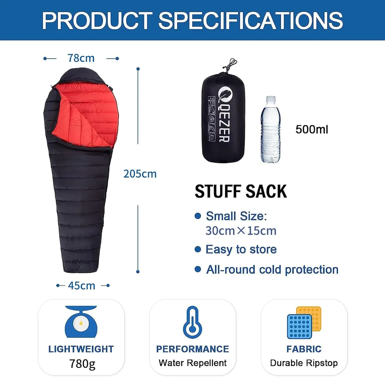 Ultralight Down Sleeping Bag for Adults with 600 Fill Power, Compact Sleeping Bag with Compression Sack for Backpacking, Hiking and Camping