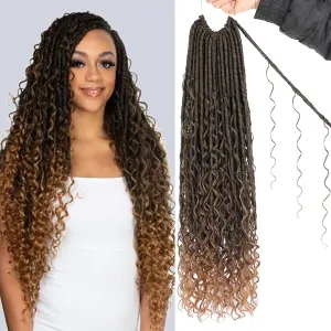 Unionbeauty Pre looped Goddess Locs Crochet Hair 9 Packs 24 Inch Boho Goddess Faux Locs Crochet Hair with Curly Ends Ombre Golden River Locs Crochet Braids Synthetic Crochet Hair Extensions T27#