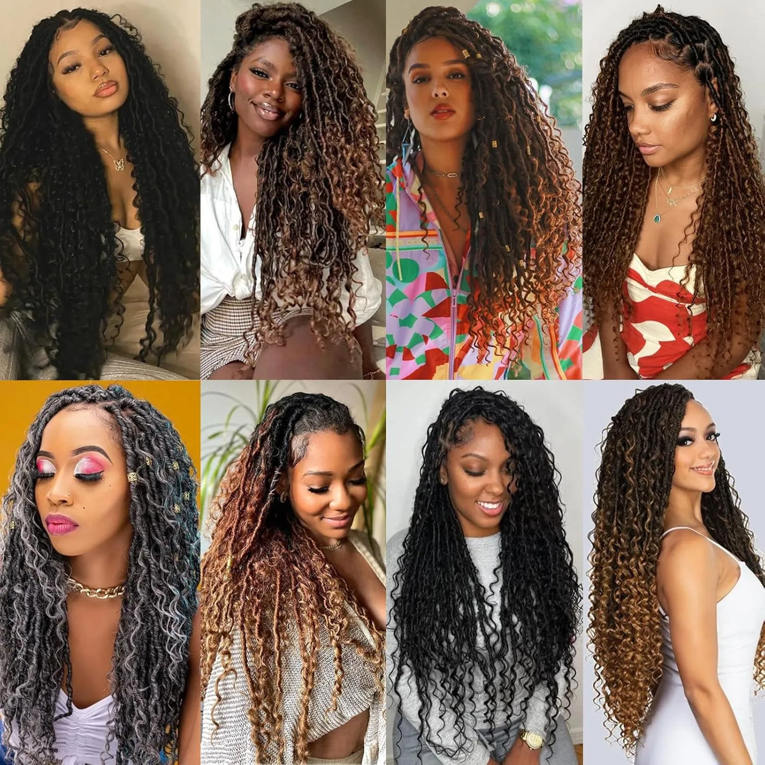 Unionbeauty Pre looped Goddess Locs Crochet Hair 9 Packs 24 Inch Boho Goddess Faux Locs Crochet Hair with Curly Ends Ombre Golden River Locs Crochet Braids Synthetic Crochet Hair Extensions T27#