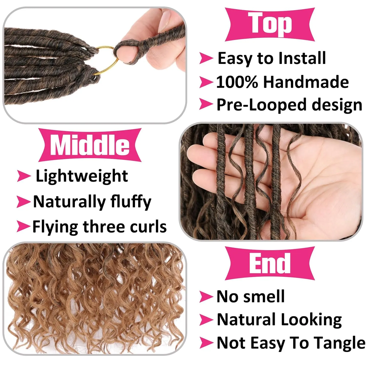 Unionbeauty Pre looped Goddess Locs Crochet Hair 9 Packs 24 Inch Boho Goddess Faux Locs Crochet Hair with Curly Ends Ombre Golden River Locs Crochet Braids Synthetic Crochet Hair Extensions T27#