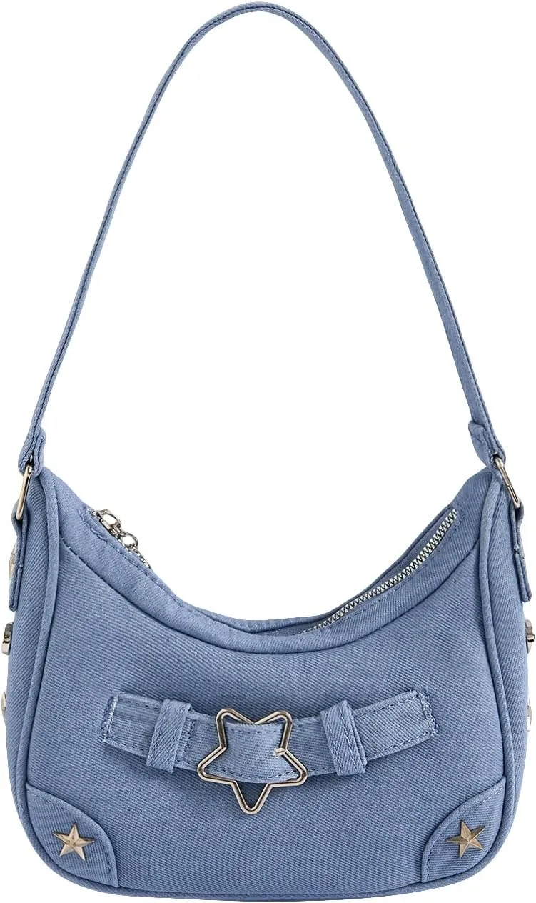Verdusa Women's Flap Shoulder Bags Denim Handbags Underarm Satchel Handbag