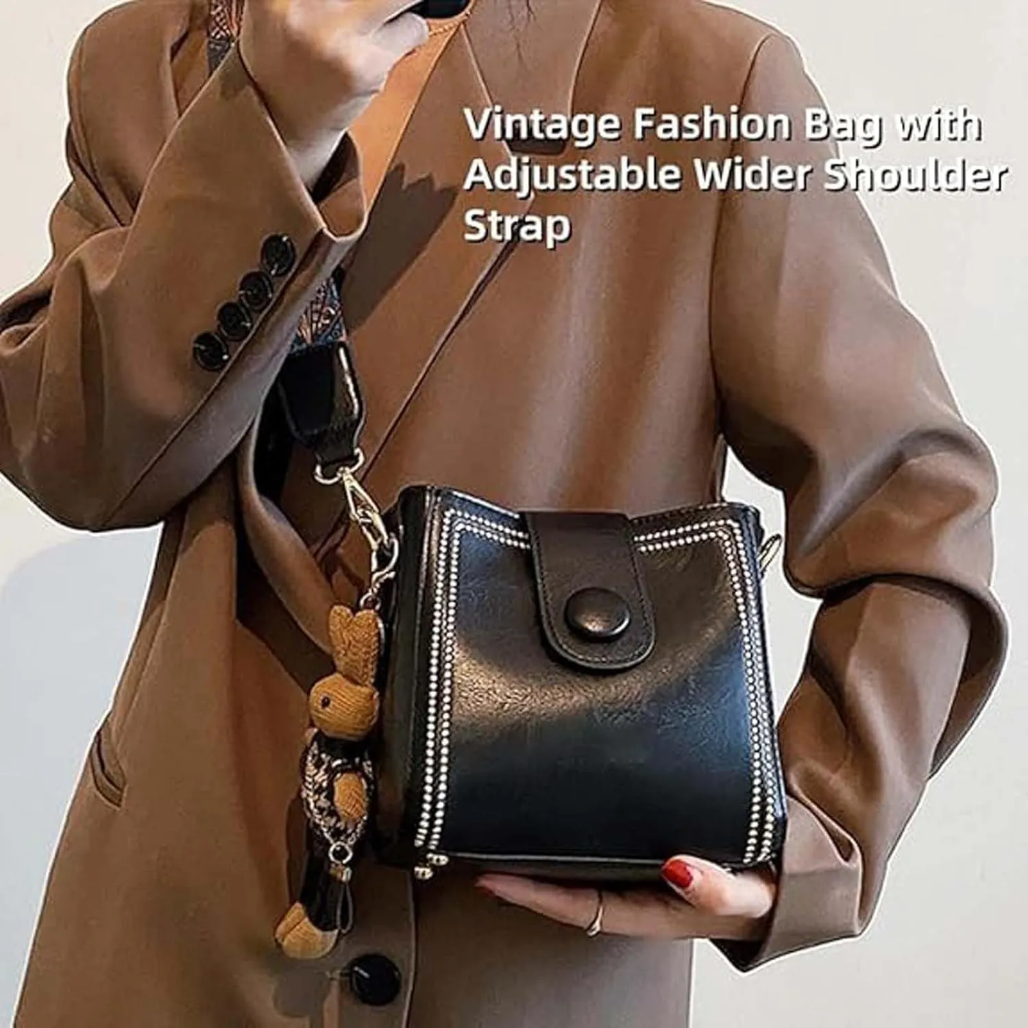 Vintage Fashion Bag with Adjustable Wider Shoulder Strap, Vintage Bucket Bag, Mini Crossbody Bags for Women