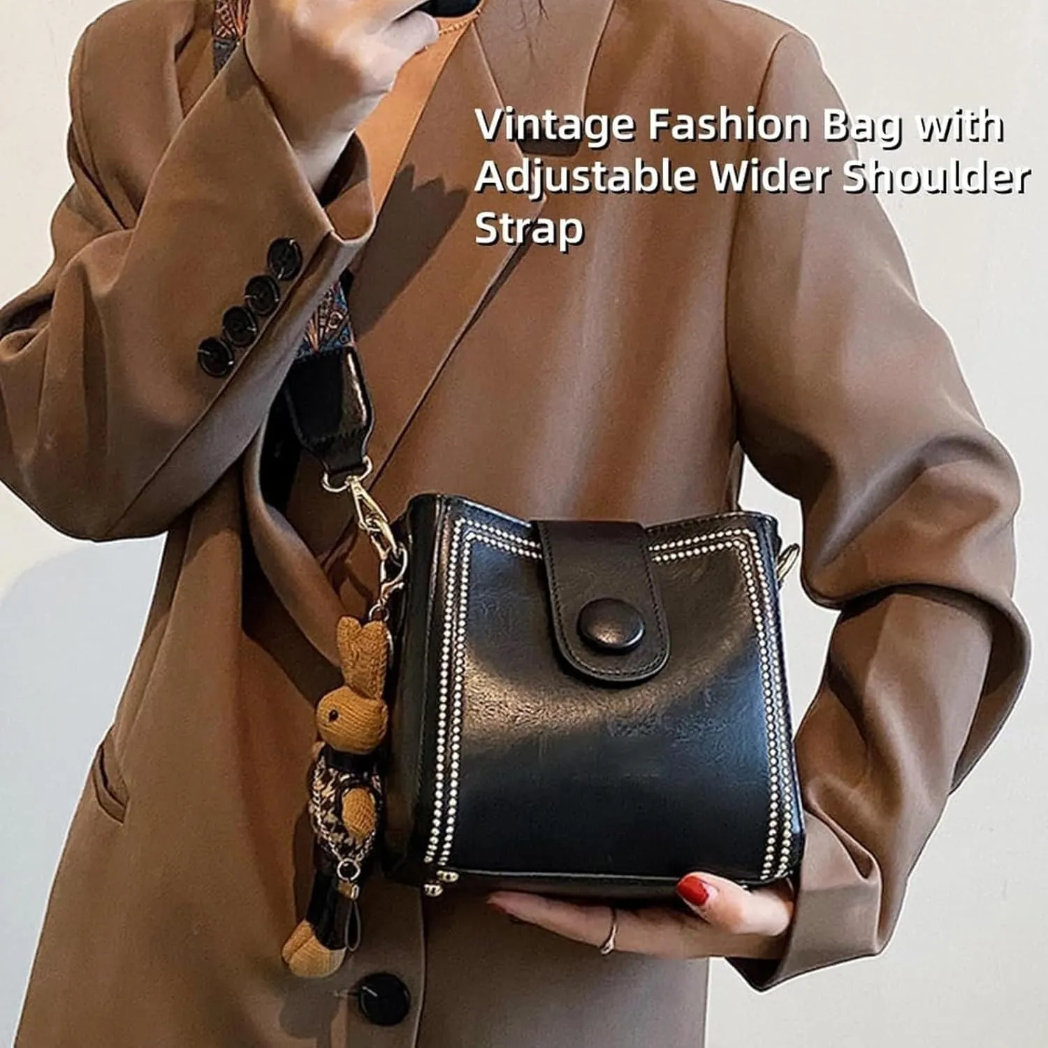 Vintage Fashion Bag With Adjustable Wider Shoulder Strap, Vintage Retro Small Water Bucket Bag, Crossbody Bags for Women