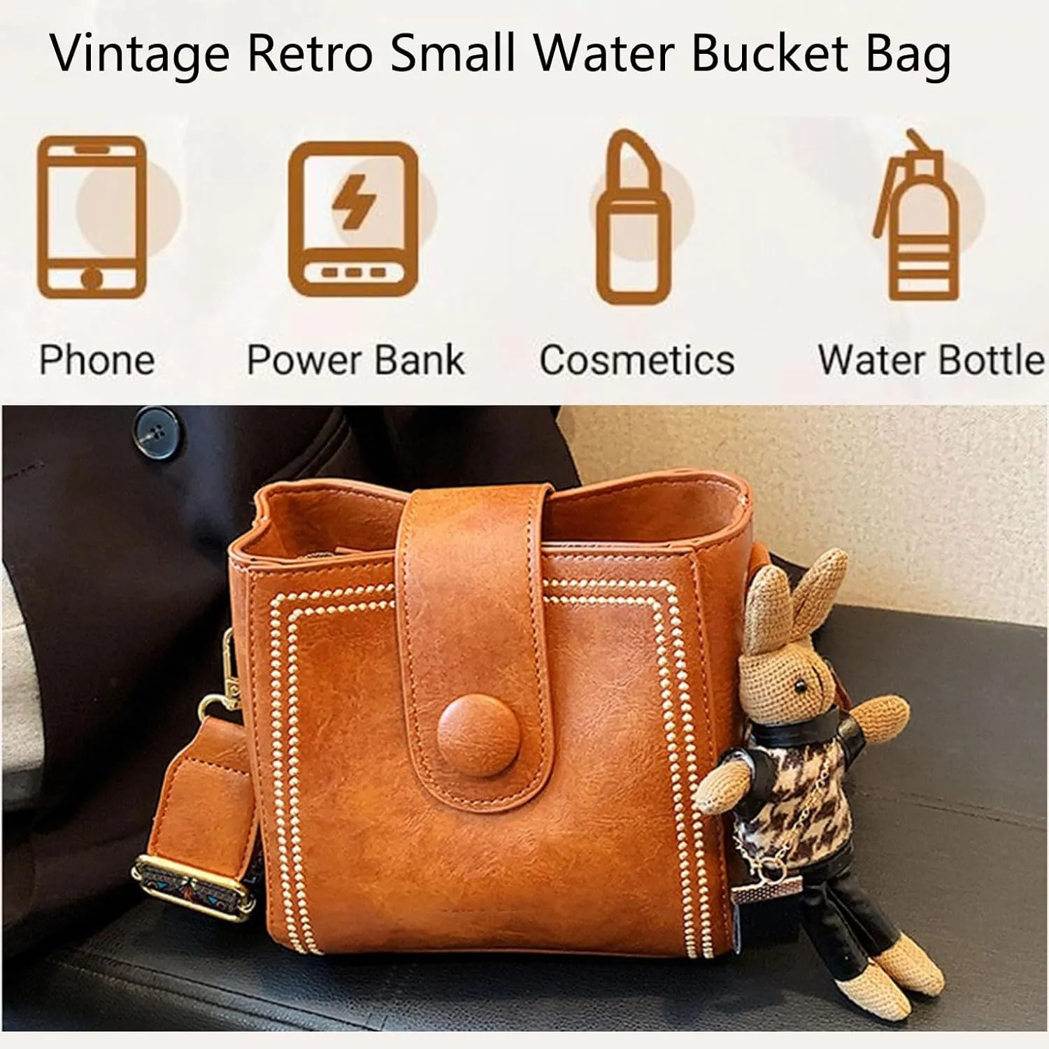 Vintage Fashion Bag with Adjustable Wider Shoulder Strap, Vintage Retro Small Water Bucket Bag, Crossbody Bags