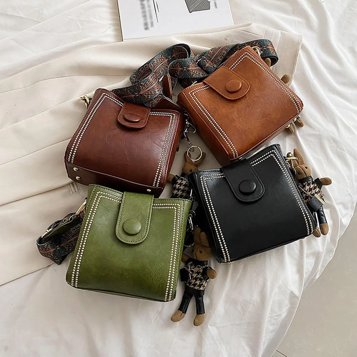 Vintage Fashion Bag with Adjustable Wider Shoulder Strap, Vintage Retro Small Water Bucket Bag Women’s Crossbody Bag