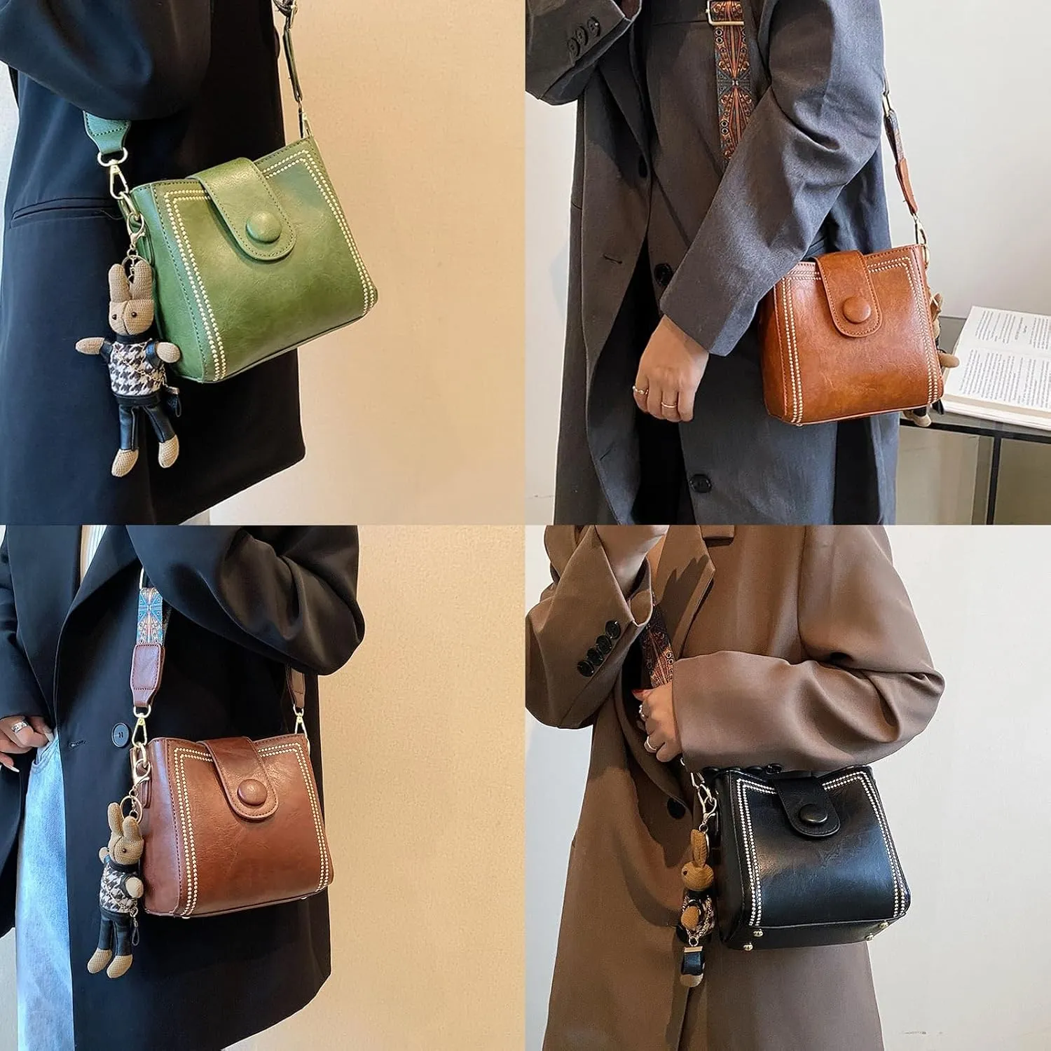 Vintage Fashion Bag with Adjustable Wider Shoulder Strap, Vintage Retro Small Water Bucket Bag Women’s Crossbody Bag
