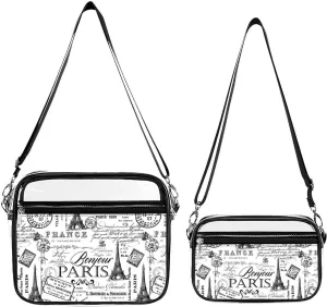 Vintage Paris Black And White Nostalgic Transparent Cross Bag Two-piece Set, Fashionable Transparent Bag